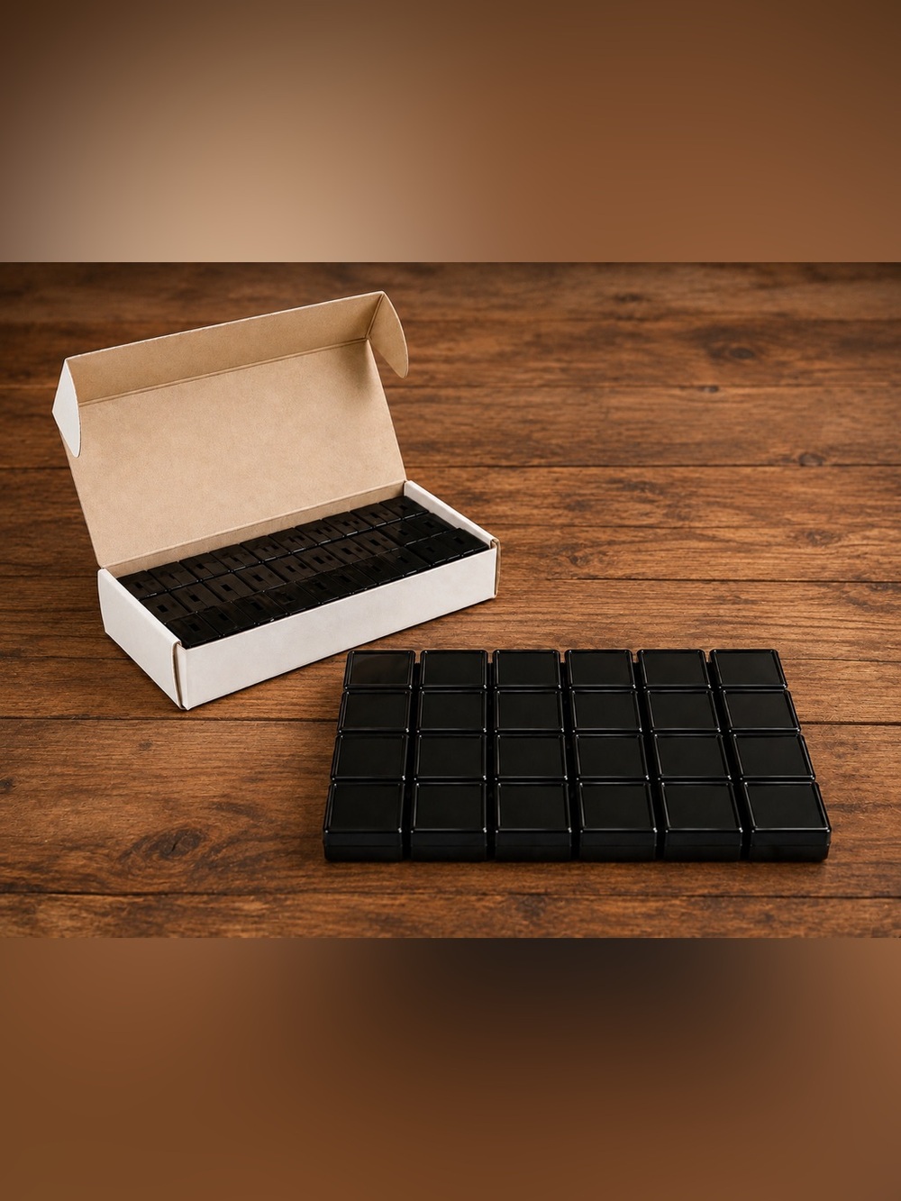SET OF 15 Black Gemstone Display Boxes Clear Lid Jewelry Loose Stone Storage